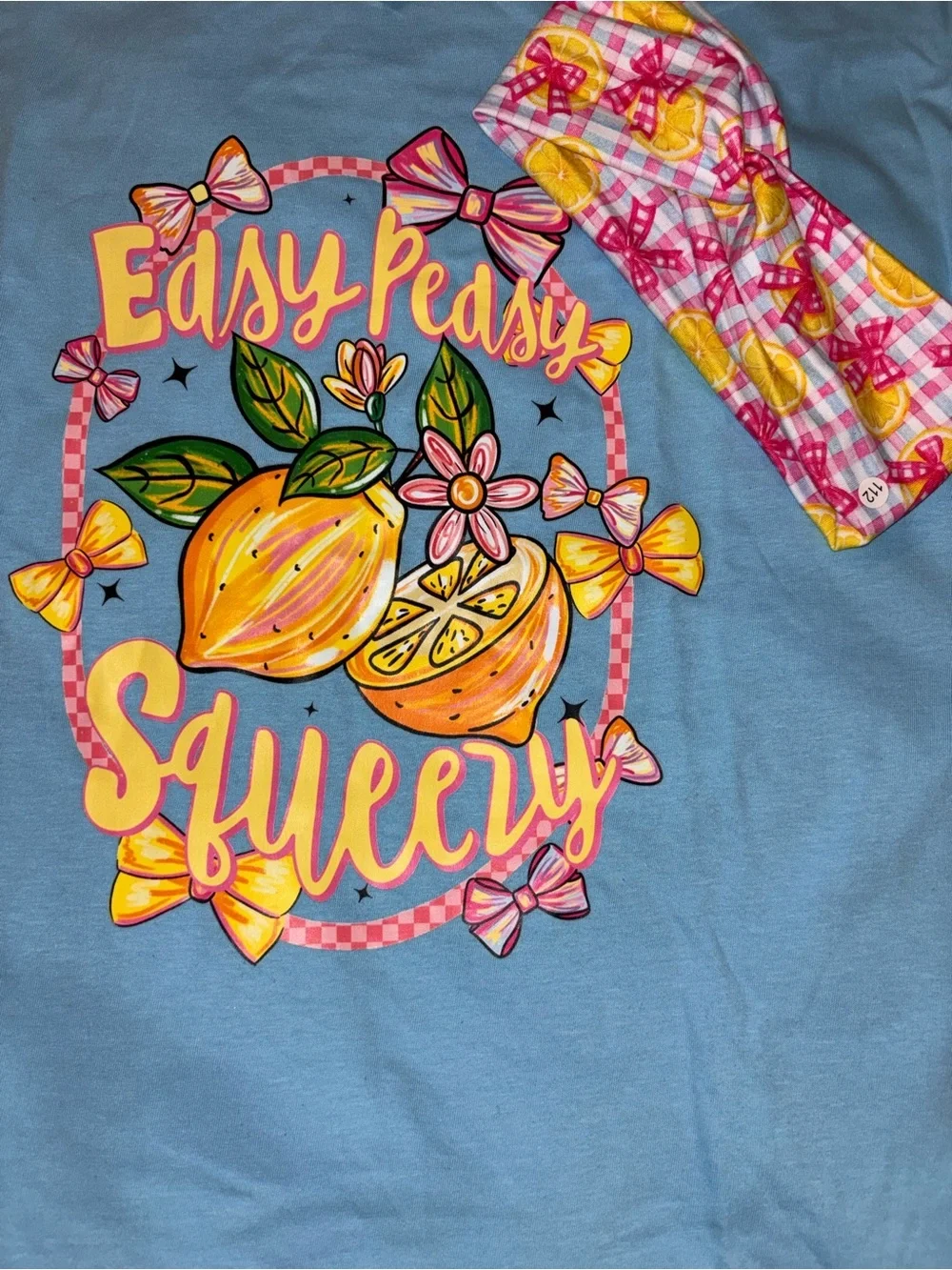 Easy Peasy Squeezy Lemon Graphic Tee Matching Headband Bundle Gildan Size Large